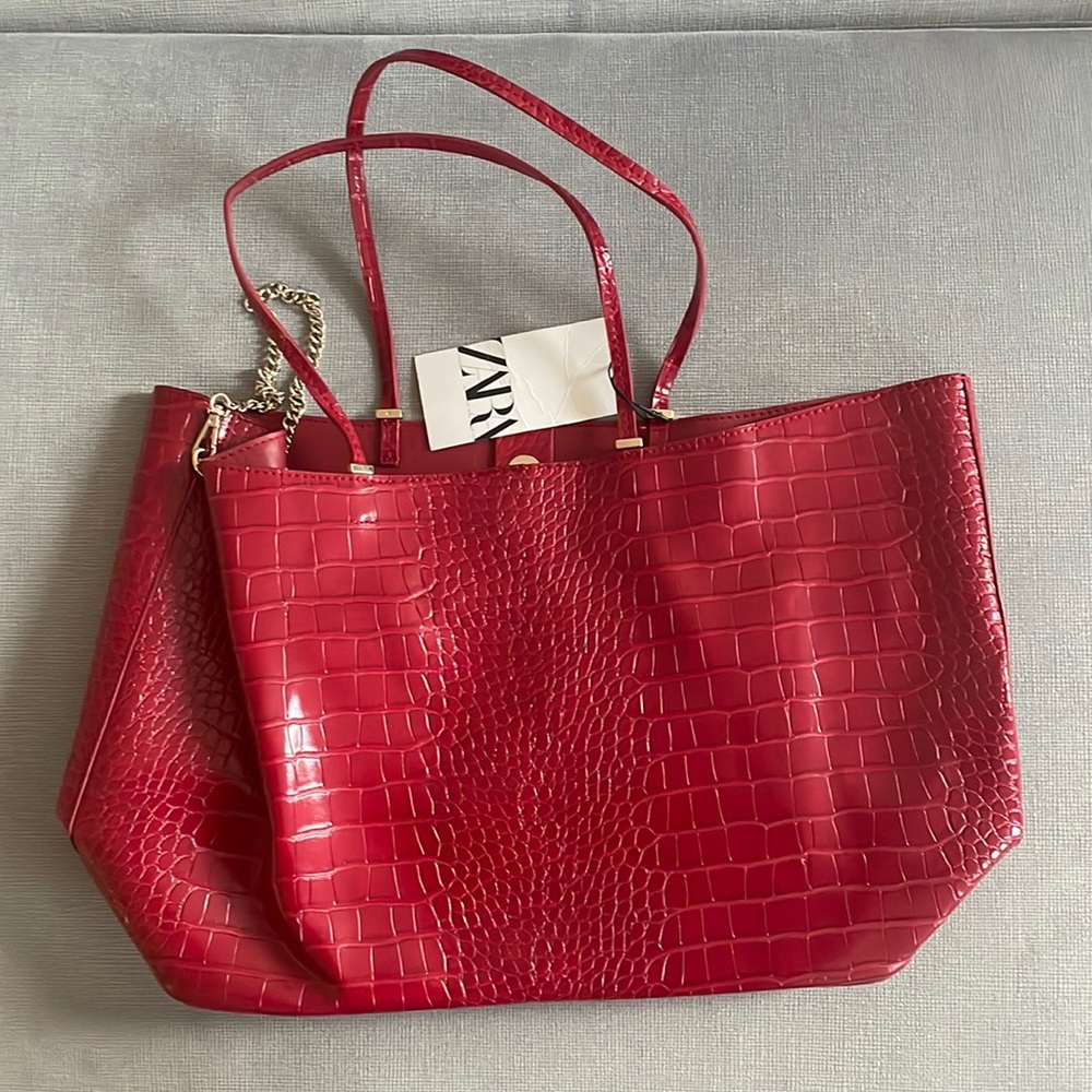 NEW Zara Faux Leather Red Croc Skin Bag